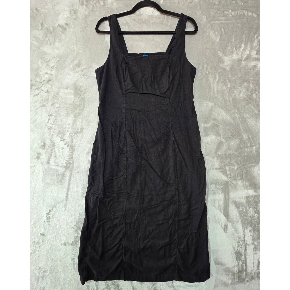Old Navy Black Linen Blend Smocked Back Square Neck Midi Dress Large